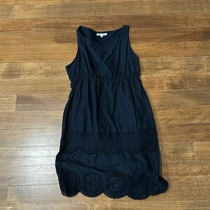 Matty M small black cotton dress sz small with die cut detail and scalloped hem